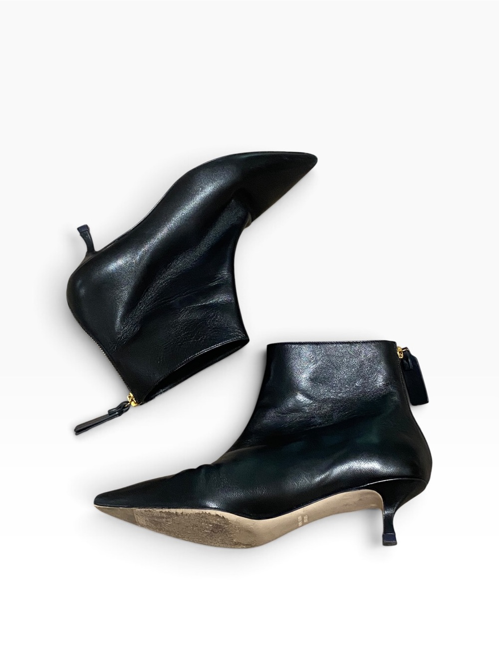 Stuart Weitzman Naomi Black Leather Pointed-Toe Kitten Heel Ankle Boots 8.5